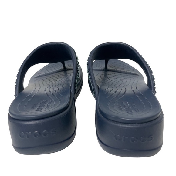 NWOT Crocs Monterey Diamante Blue Embellished Wedge Thong Sandals Size 11 - Picture 4 of 14